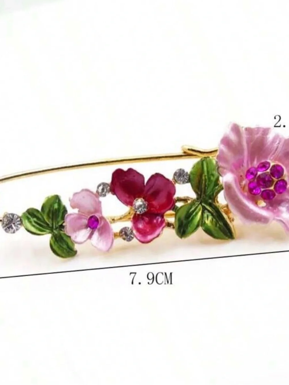 Floral Pink Enamel Brooch Pin - Women Jewelry - Picture 2 of 2
